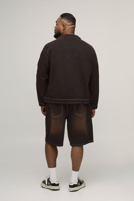Plus Tinted Washed Pleat Front Parachute Longline Denim Jorts - Image 3