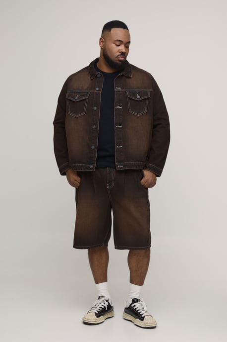 Plus Tinted Washed Pleat Front Parachute Longline Denim Jorts - Image 4
