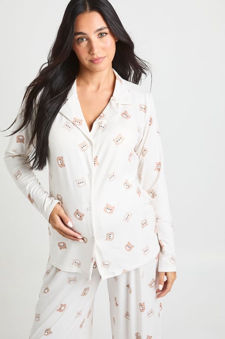Maternity Bear Print Shirt & Trouser Pyjama Set - Image 1