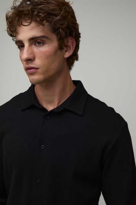 Slim Fit Pique Button Down Collar Jersey Long Sleeve Shirt - Image 3