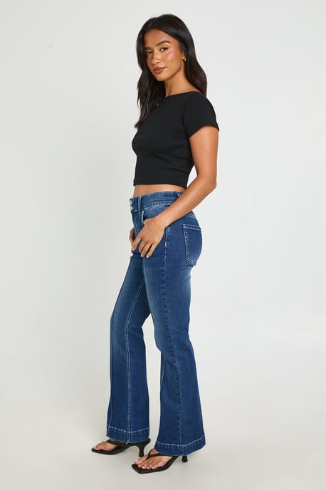 Petite Mid Waist Seam Detail Flare Jean - Image 3