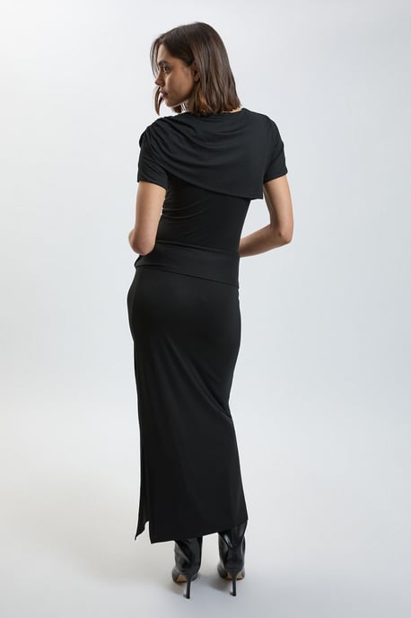 Viscose Jersey Tie Waist Midi Skirt - Image 3