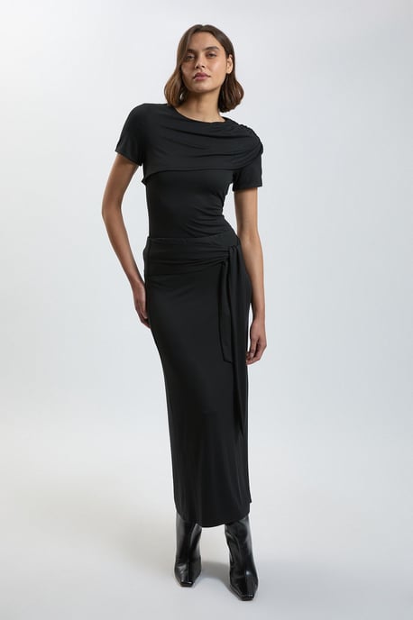 Viscose Jersey Tie Waist Midi Skirt - Image 4