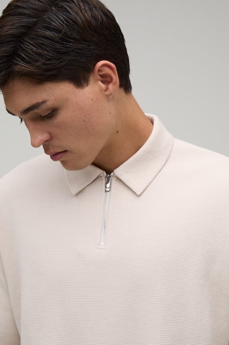 Oversized Boxy Waffle Zip Neck Polo & Baggy Shorts Set - Image 3