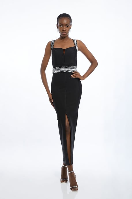 Bandage Figure Form Knit Embellished Maxi Dress - Image 1