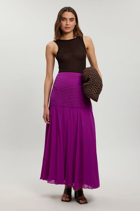 Viscose Georgette Drop Hem Woven Maxi Skirt - Image 1