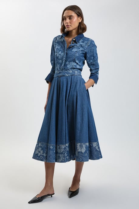 Jacquard Denim Full Skirt - Image 1