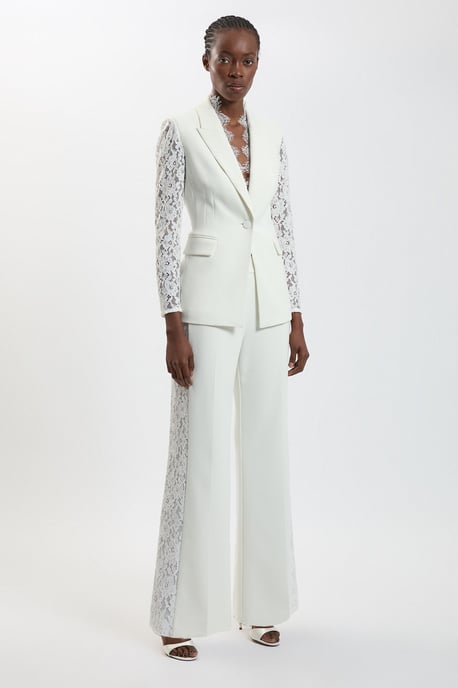Compact Stretch Lace Mix Tailored Wide Leg Trouser - Image 1