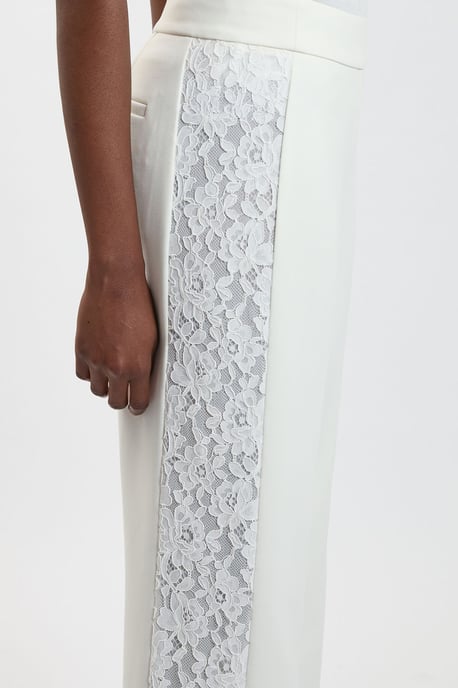 Compact Stretch Lace Mix Tailored Wide Leg Trouser - Image 2