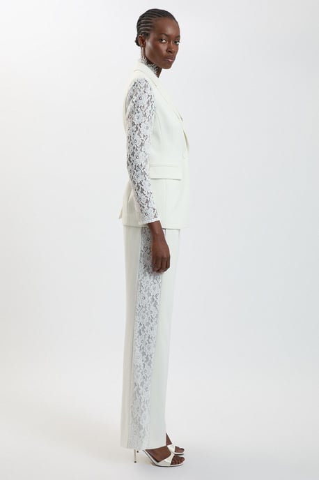 Compact Stretch Lace Mix Tailored Wide Leg Trouser - Image 4