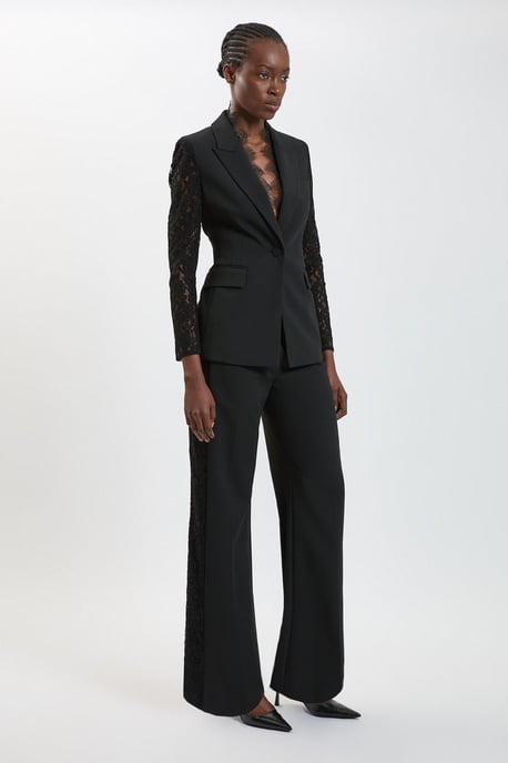 Compact Stretch Lace Mix Tailored Wide Leg Trouser - Image 1