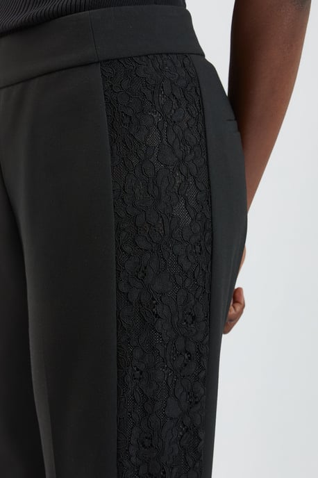 Compact Stretch Lace Mix Tailored Wide Leg Trouser - Image 2