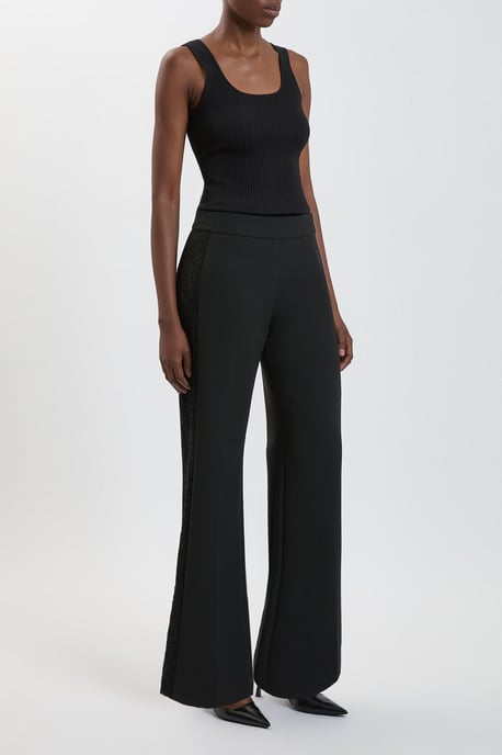 Compact Stretch Lace Mix Tailored Wide Leg Trouser - Image 4