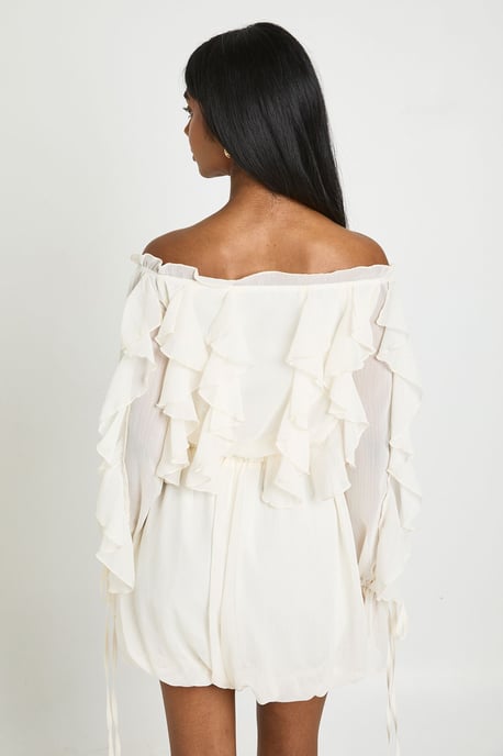Bardot Ruffle Detail Textured Chiffon Playsuit - Image 2