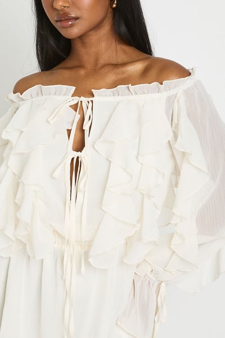 Bardot Ruffle Detail Textured Chiffon Playsuit - Image 4