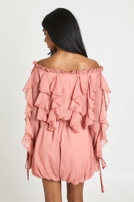 Bardot Ruffle Detail Textured Chiffon Playsuit - Image 2