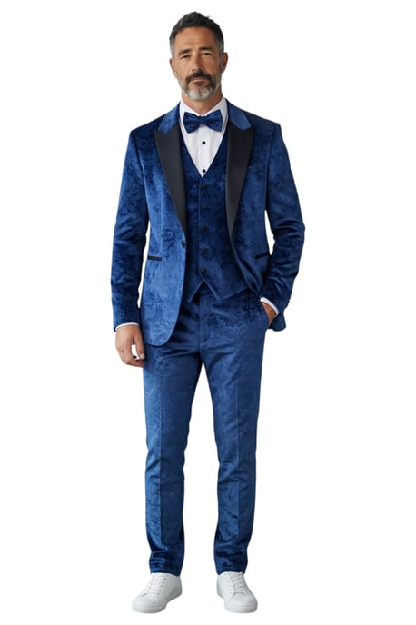 Heren blauw 3-stuks fluwelen trouw Tuxedo formeel pak - AK2 - Image 2