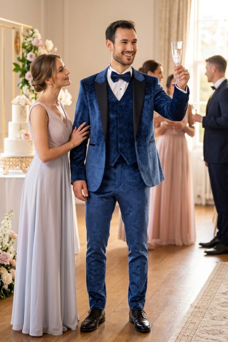 Heren blauw 3-stuks fluwelen trouw Tuxedo formeel pak - AK2 - Image 3