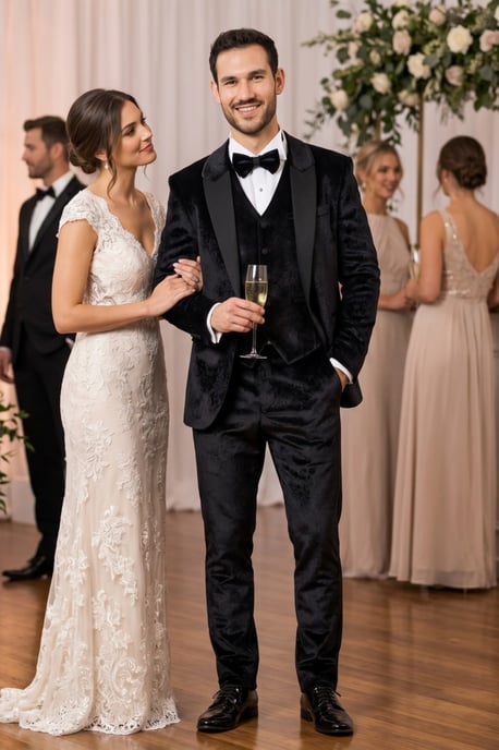Heren zwart 3-delig fluwelen trouw Tuxedo formeel pak - AK2 - Image 3
