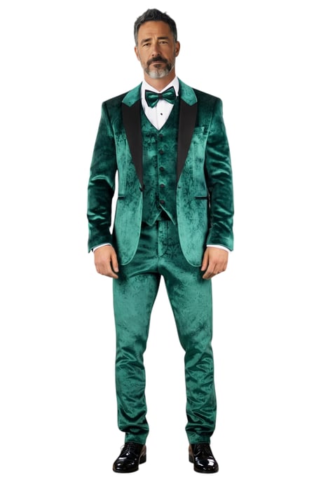 Heren Groen3 Delige fluwelen trouw Tuxedo formeel pak - AK2 - Image 2