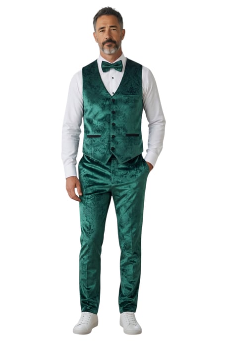 Heren Groen3 Delige fluwelen trouw Tuxedo formeel pak - AK2 - Image 5