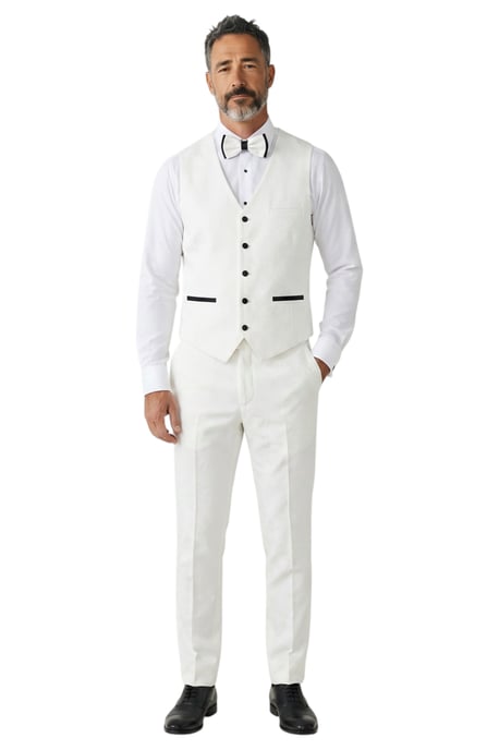 Heren Witte Fluwelen Trouw Tuxedo Formeel Pak 3 Stukjes Fluwelen Smoking - AK2 - Image 5