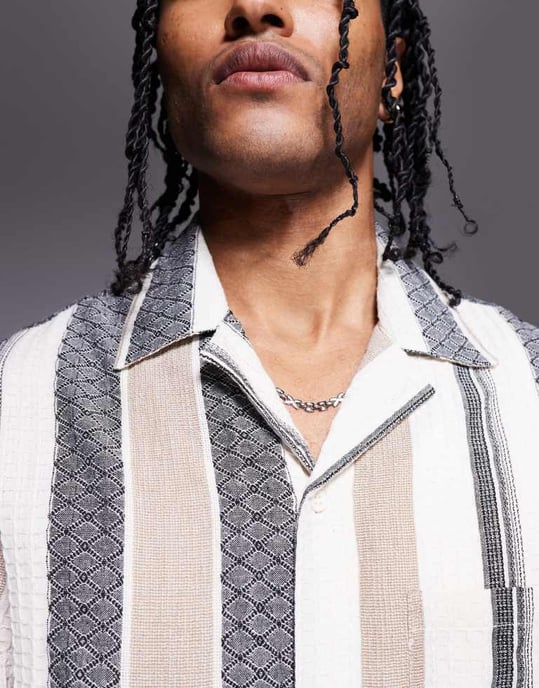 South Beach textured short sleeve beach shirt in multi stripe - Image 3