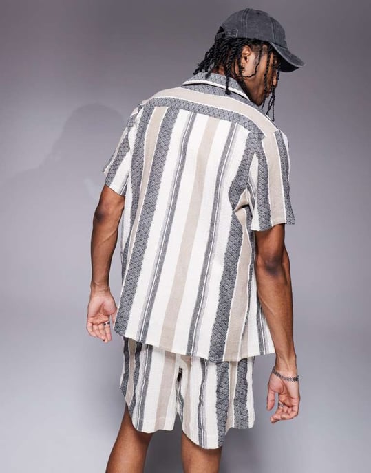 South Beach textured short sleeve beach shirt in multi stripe - Image 4