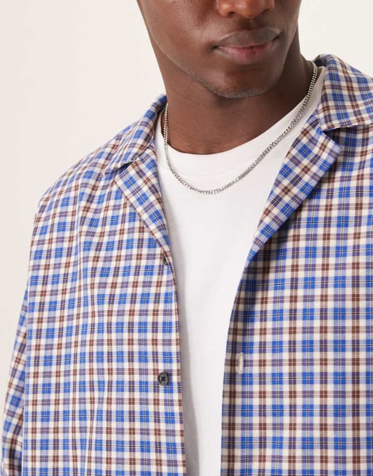 ASOS DESIGN oversized boxy kavajskjorta i blå rutigt - Image 2