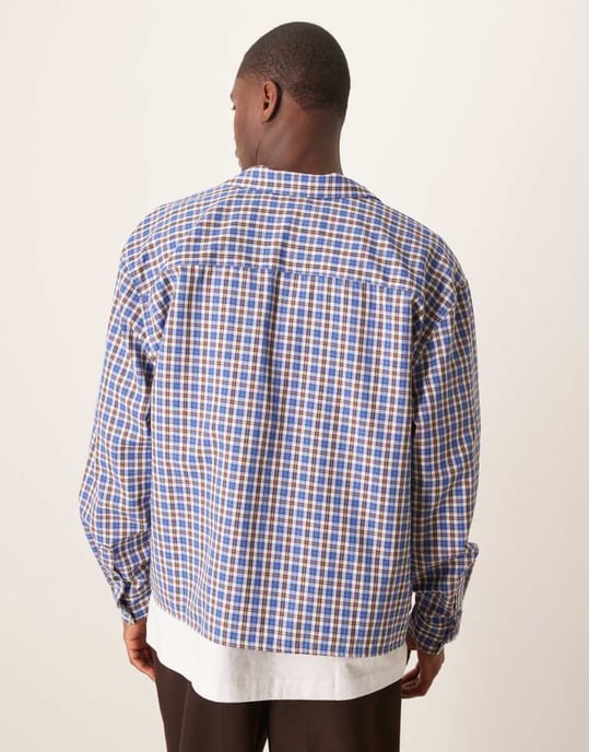 ASOS DESIGN oversized boxy kavajskjorta i blå rutigt - Image 4