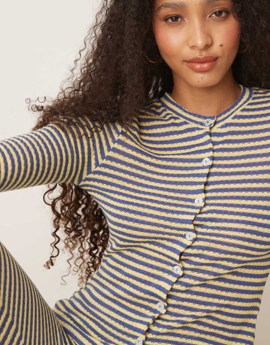 ASOS DESIGN stickad cardigan i blå och gul rand - Image 3