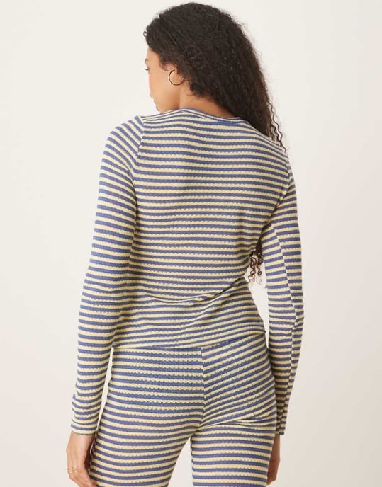 ASOS DESIGN stickad cardigan i blå och gul rand - Image 4