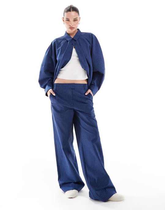 ASOS DESIGN avslappnad skjorta med överdrivna ärmar i blårandig koordinerad stil - Image 3