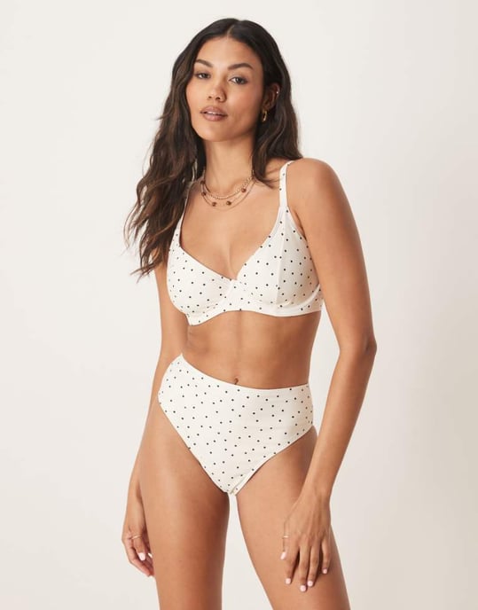 Peek & Beau mini polka dot high waist bikini bottom in cream and black - Image 1
