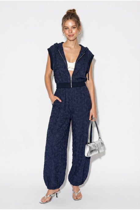 Patterned Hooded Vest And Wide-Leg Trousers Set - Image 2