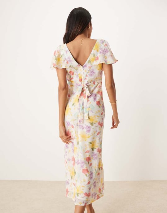 ASOS DESIGN Gravid sömdetalj midi teklänning i pastellblommig design - Image 3