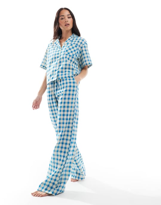 Daisy Street floral check pyjama shirt - Image 2