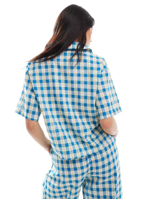Daisy Street floral check pyjama shirt - Image 3