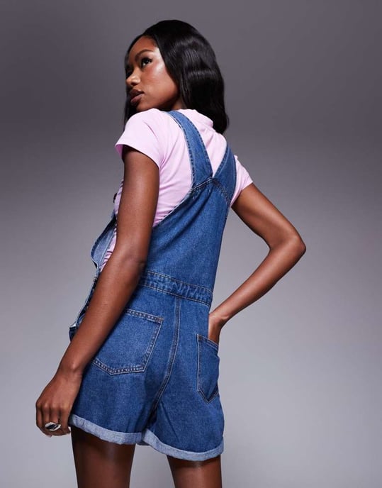 Princess Polly pocket front denim dungarees in blue - Image 2