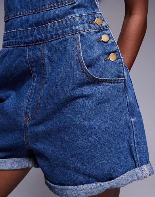 Princess Polly pocket front denim dungarees in blue - Image 4