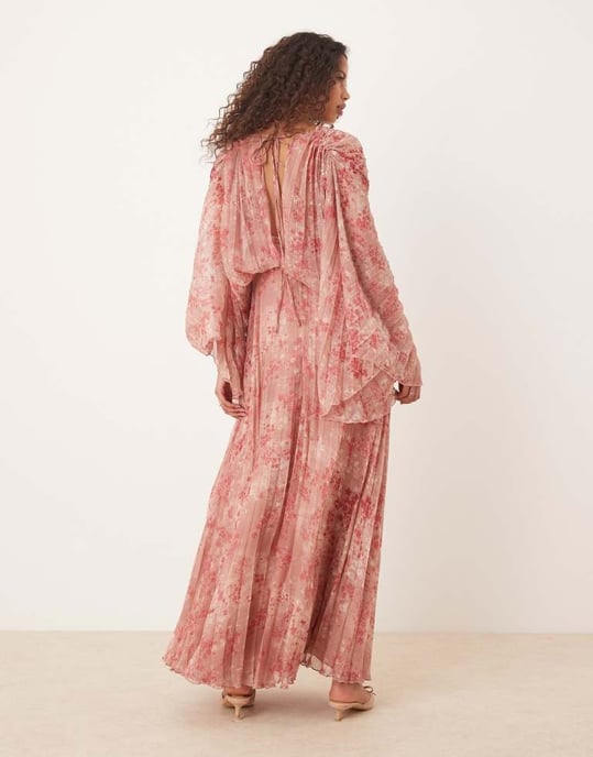 ASOS DESIGN veckad chiffong maxiklänning med snurrfront i blommönster - Image 4