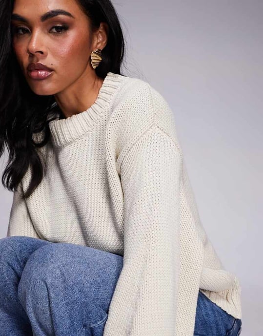 Princess Polly Harmony balloon sleeve slouchy jumper in beige - Image 2