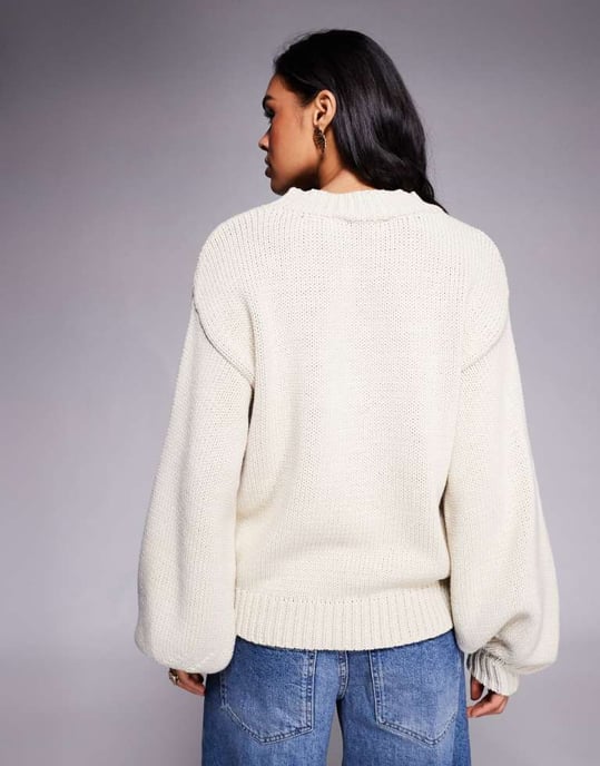 Princess Polly Harmony balloon sleeve slouchy jumper in beige - Image 3
