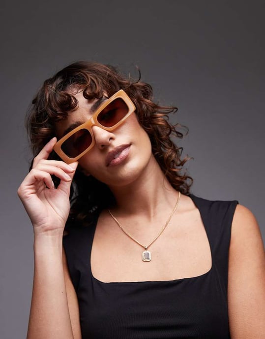 Topshop Premium Zanzibar rektangulära acetatsolglasögon i karamell - Image 3
