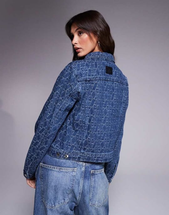 Armani Exchange monogram denim jacket in mid blue - Image 2