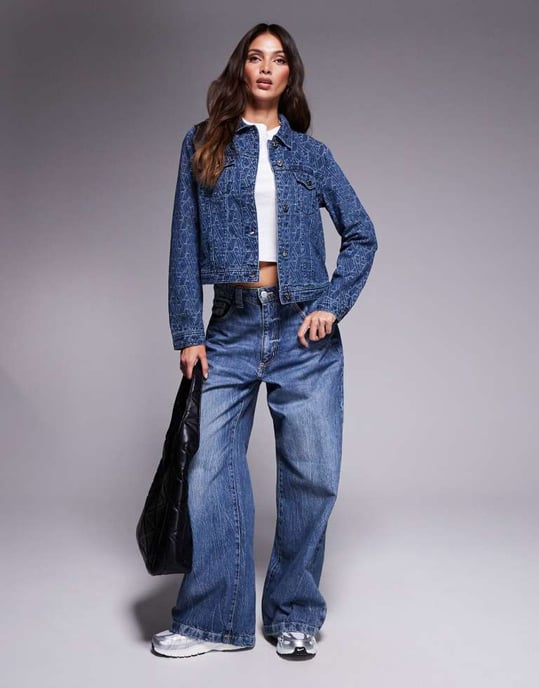 Armani Exchange monogram denim jacket in mid blue - Image 3