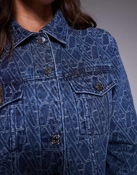 Armani Exchange monogram denim jacket in mid blue - Image 4