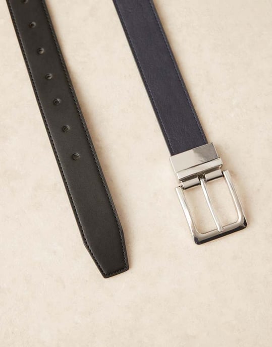 ASOS DESIGN smart vändbar bälte i svart och marinblått konstläder - Image 2