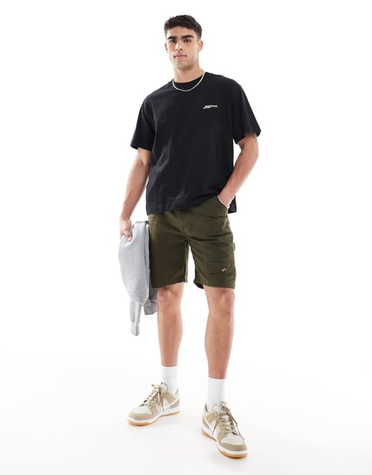 Another Influence relaxed fit carpentar shorts in khaki - Image 3