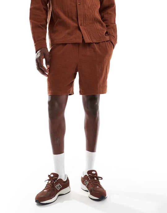 Another Influence gauze relaxed fit short co-ord in terracotta - Image 2